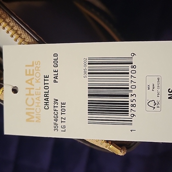 Michael Kors Charlotte Large Signature Logo and Metallic Top-Zip Tote Bag - Picture 15 of 16